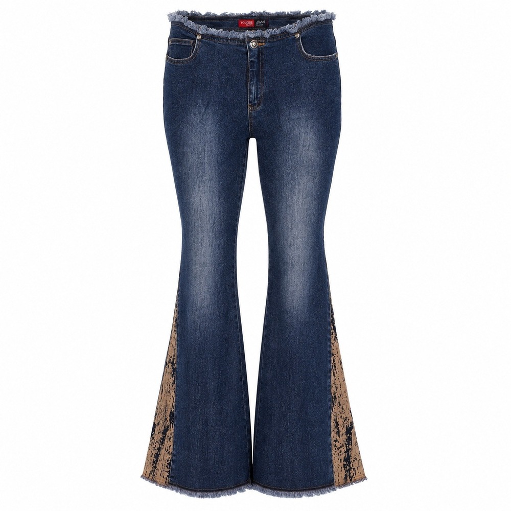 Younique Y2K Flare Jeans Womens 11 Abstract Micro Suede Inset Raw Waist Denim
